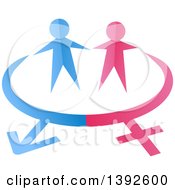 Pink And Blue Paper People Over Gender Symbols