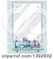 Poster, Art Print Of Mirror With A Shelf Of Mens Grooming Products