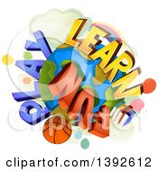 Clipart Of Planet Earth With Learn Fun And Play Text Royalty Free Vector Illustration
