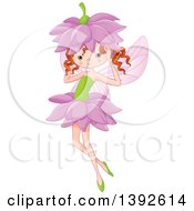 Poster, Art Print Of Red Haired Caucasian Fairy Girl With A Flower On Her Head