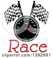 Poster, Art Print Of Motorsports Design Of A Speedometer And Checkered Racing Flags Over Text