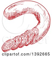 Clipart Of A Red Sketched Sausage Royalty Free Vector Illustration