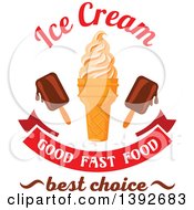 Clipart Of An Ice Cream Cone With Popsicles And Text Royalty Free Vector Illustration