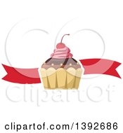 Clipart Of A Cupcake With A Red Ribbon Royalty Free Vector Illustration