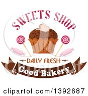 Clipart Of A Cupcake With Candies And Text Royalty Free Vector Illustration