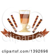 Poster, Art Print Of Caramel Macchiato Coffee With Wafers Over A Banner