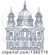 Poster, Art Print Of Navy Blue Line Drawing Of A Travel Landmark St Paul Cathedral