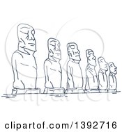 Poster, Art Print Of Navy Blue Line Drawing Of A Travel Landmark Moai