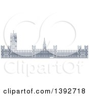 Poster, Art Print Of Navy Blue Line Drawing Of A Travel Landmark Palace Of Westminster