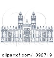 Clipart Of A Navy Blue Line Drawing Of A Travel Landmark Windsor Castle Royalty Free Vector Illustration