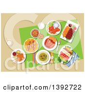 Poster, Art Print Of Table Set With American Food On Beige