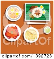 Clipart Of A Table Set With Singaporean Food On Brown Royalty Free Vector Illustration by Vector Tradition SM