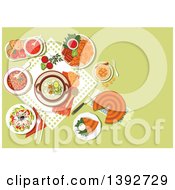 Poster, Art Print Of Table Set With Bulgarian Food On Green