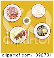 Poster, Art Print Of Table Set With Russian Food On Yellow