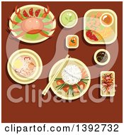 Table Set With Vietnamese Food On Brown