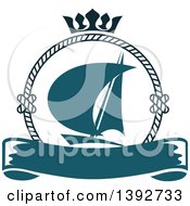 Sailboat In A Circular Rope Frame With A Crown Over A Blank Banner