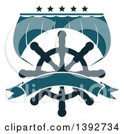 Clipart Of A Boat Sail And A Helm With Stars And A Blank Banner Royalty Free Vector Illustration