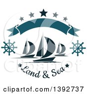 Poster, Art Print Of Sailboats With Helms Under A Banner And Stars With Text