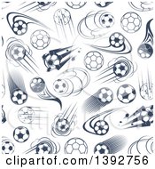 Poster, Art Print Of Seamless Background Pattern Of Blue Flying Soccer Balls