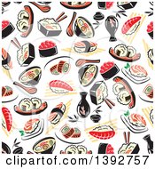 Clipart Of A Seamless Background Pattern Of Sushi Royalty Free Vector Illustration