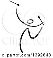 Poster, Art Print Of Black And White Olympic Gymnast Stick Athlete Dancing With Clubs