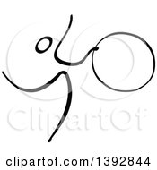 Clipart Of A Black And White Olympic Gymnast Stick Athlete Dancing With A Hoop Royalty Free Vector Illustration by Zooco