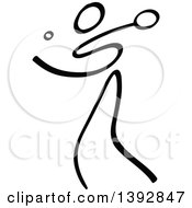 Clipart Of A Black And White Olympic Table Tennis Stick Man Royalty Free Vector Illustration