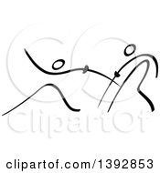 Clipart Of Black And White Olympic Stick Men Fencing Royalty Free Vector Illustration