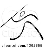 Black And White Olympic Track And Field Stick Man Athlete Performing A Javelin Throw by Zooco