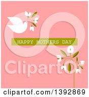 Poster, Art Print Of Dove Flying With Flowers And Happy Mothers Day Text On Pink
