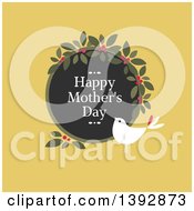 Poster, Art Print Of Dove With A Happy Mothers Day Wreath On Yellow