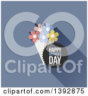 Poster, Art Print Of Bouquet Of Flowers And A Happy Mothers Day Badge On Blue