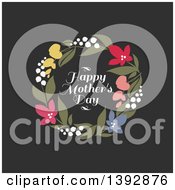 Poster, Art Print Of Wreath Of Flowers And Happy Mothers Day Text On Black