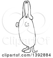 Poster, Art Print Of Cartoon Black And White Lineart Dachshund Dog Standing Upright And Begging