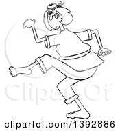 Poster, Art Print Of Cartoon Black And White Lineart Martial Artist Karate Woman