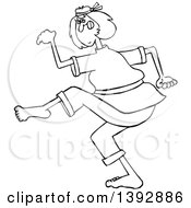 Clipart Of A Cartoon Black And White Lineart Martial Artist Karate Woman Royalty Free Vector Illustration