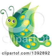 Clipart Of A Happy Green Butterfly Royalty Free Vector Illustration by visekart