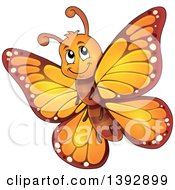 Clipart Of A Happy Orange Butterfly Royalty Free Vector Illustration by visekart