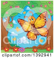 Poster, Art Print Of Happy Orange Butterfly In The Spring
