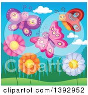 Clipart Of Happy Butterflies Royalty Free Vector Illustration