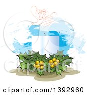 Poster, Art Print Of Candle And Holly Over Paint Strokes With Happy Christmas Text