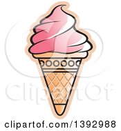 Clipart Of A Strawberry Or Cherry Waffle Ice Cream Cone Royalty Free Vector Illustration