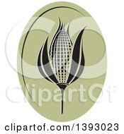 Clipart Of A Black Ear Of Corn In A Green Oval Royalty Free Vector Illustration
