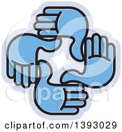 Poster, Art Print Of Group Of Four Blue Hands Making A Circle