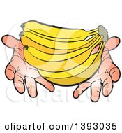 Clipart Of Caucasian Hands Holding Bananas Royalty Free Vector Illustration by Lal Perera