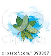 Clipart Of A Cassava Leaf Over Blue Paint Strokes Royalty Free Vector Illustration