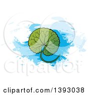 Clipart Of A Gotu Kola Leaf Over Blue Paint Strokes Royalty Free Vector Illustration