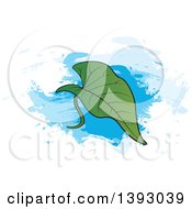Clipart Of A Kangkung Leaf Over Blue Paint Strokes Royalty Free Vector Illustration