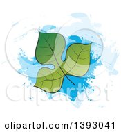 Clipart Of A Leaf Over Blue Paint Strokes Royalty Free Vector Illustration