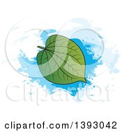 Clipart Of A Betel Leaf Over Blue Paint Strokes Royalty Free Vector Illustration
